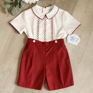 Boys Winter White and Red Bobby Suit Argyle Boutique Size 18/24 Months NWT